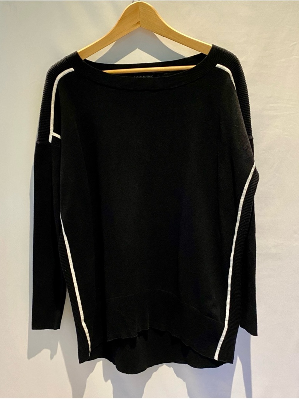 Banana Republic Black Boatneck Sweater with White Trim, size L